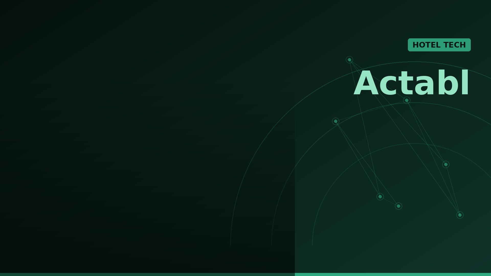 Dark green gradient banner with teal network lines on the right and the text “Actabl” and a green “HOTEL TECH” badge.
