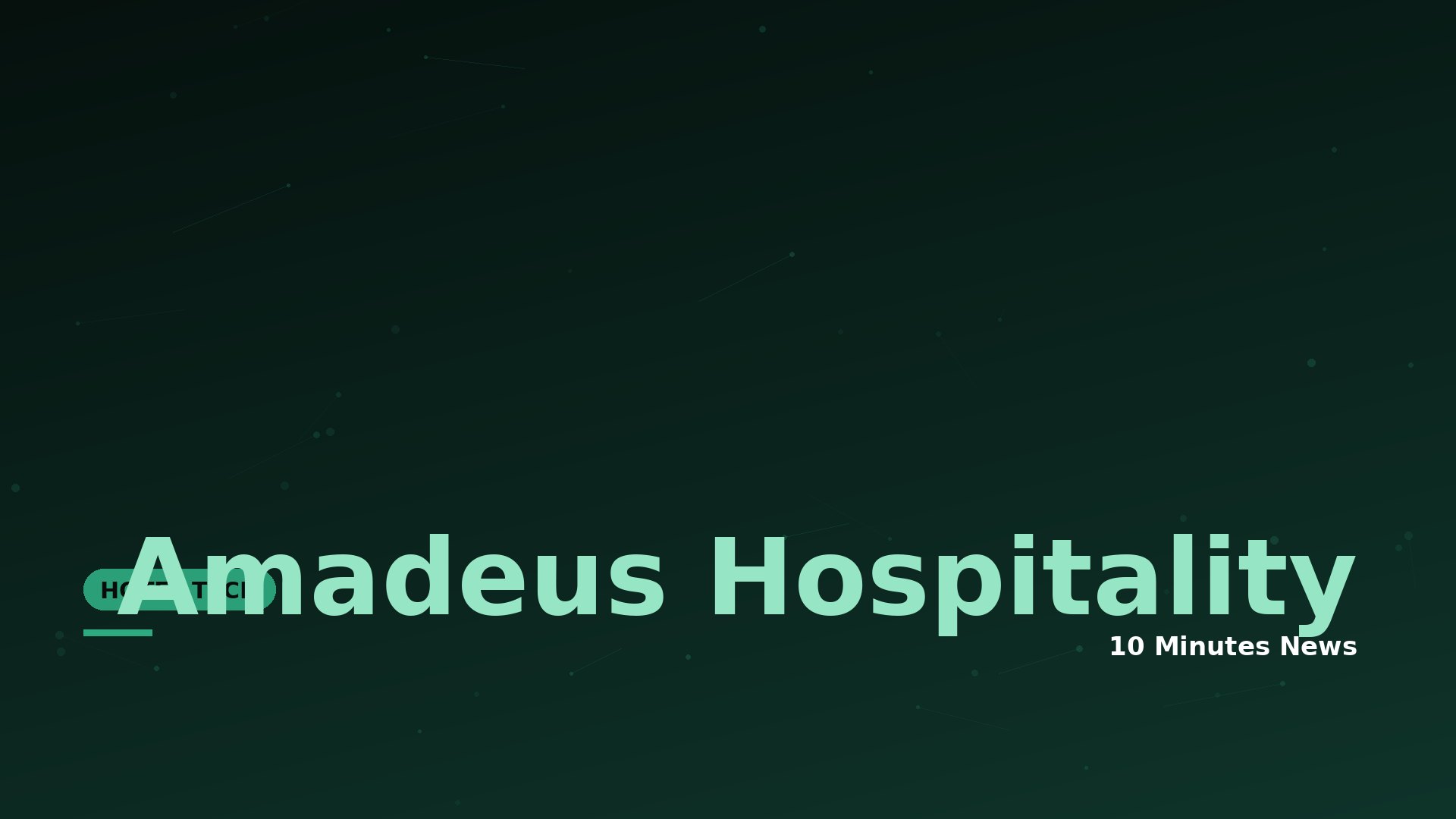 Dark green gradient banner with large mint text reading 'Amadeus Hospitality' and a small '10 Minutes News' caption in the bottom-right corner.