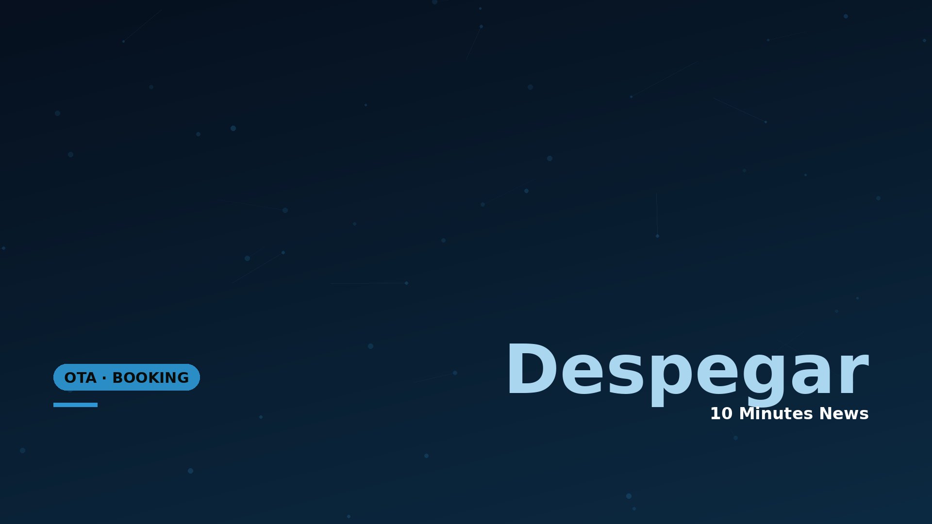 Dark blue gradient hero banner with light blue 'Despegar' headline and a round blue tag reading 'OTA • BOOKING' bottom-left.