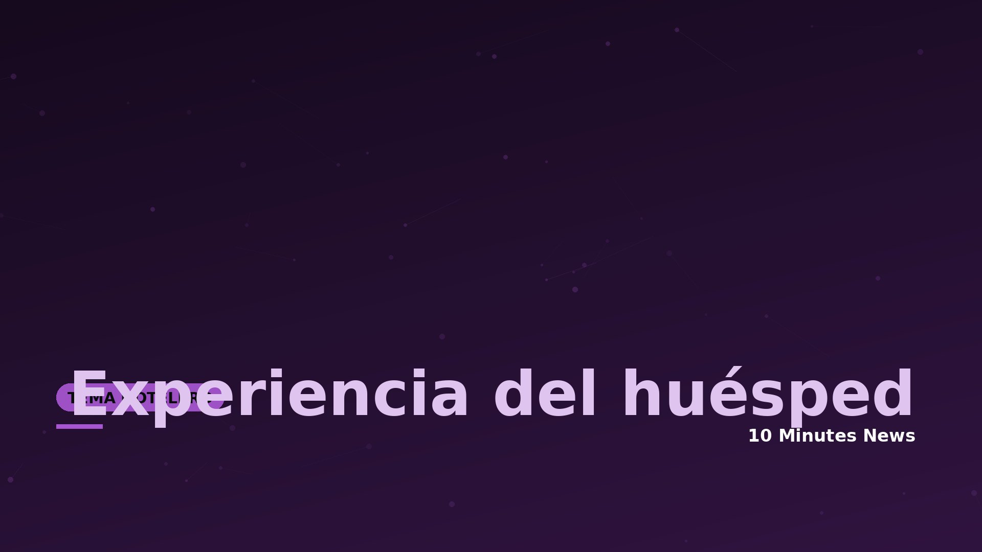 Hero banner: purple gradient background with large pale pink text 'Experiencia del huésped' and smaller '10 Minutes News' on the right.