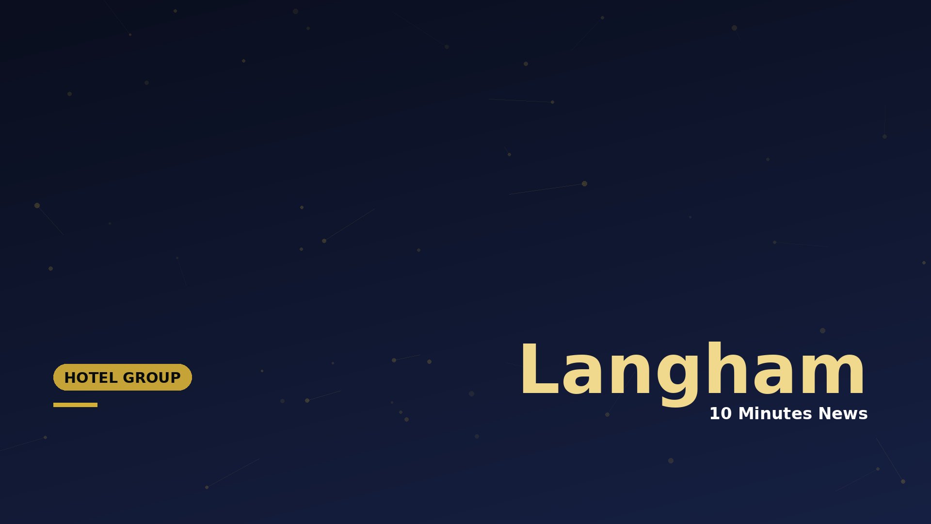 Decorative hero banner: navy gradient with scattered constellation dots and the beige Langham headline; yellow 'Hotel Group' pill on the left.