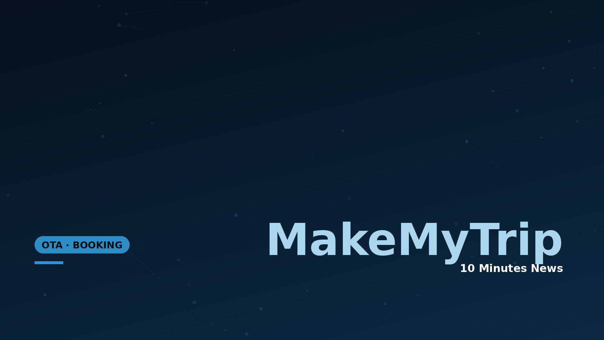 Dark blue gradient banner with scattered dots and the MakeMyTrip branding visible on the right; blue "OTA • BOOKING" badge on the left bottom area.
