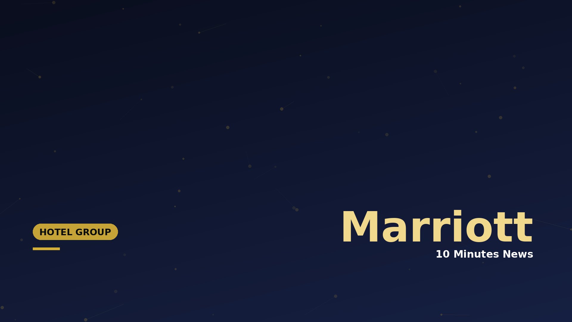Dark blue gradient background with small gold dots and subtle connecting lines, featuring the pale yellow 'Marriott' text in the bottom-right and a rounded gold badge reading 'HOTEL GROUP' in the bottom-left.