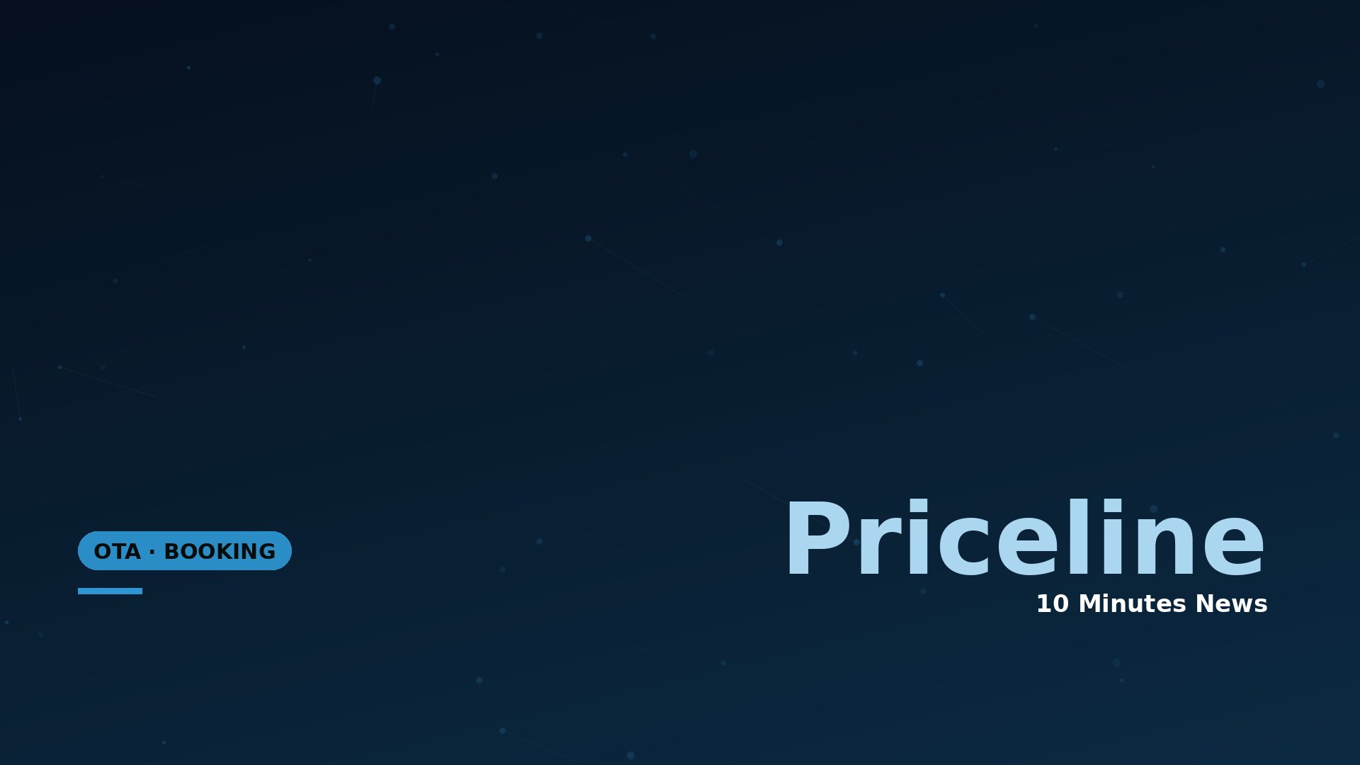 Dark blue gradient banner with a subtle network-dot pattern, featuring the large light-blue 'Priceline' heading on the right and an 'OTA • BOOKING' badge on the left.