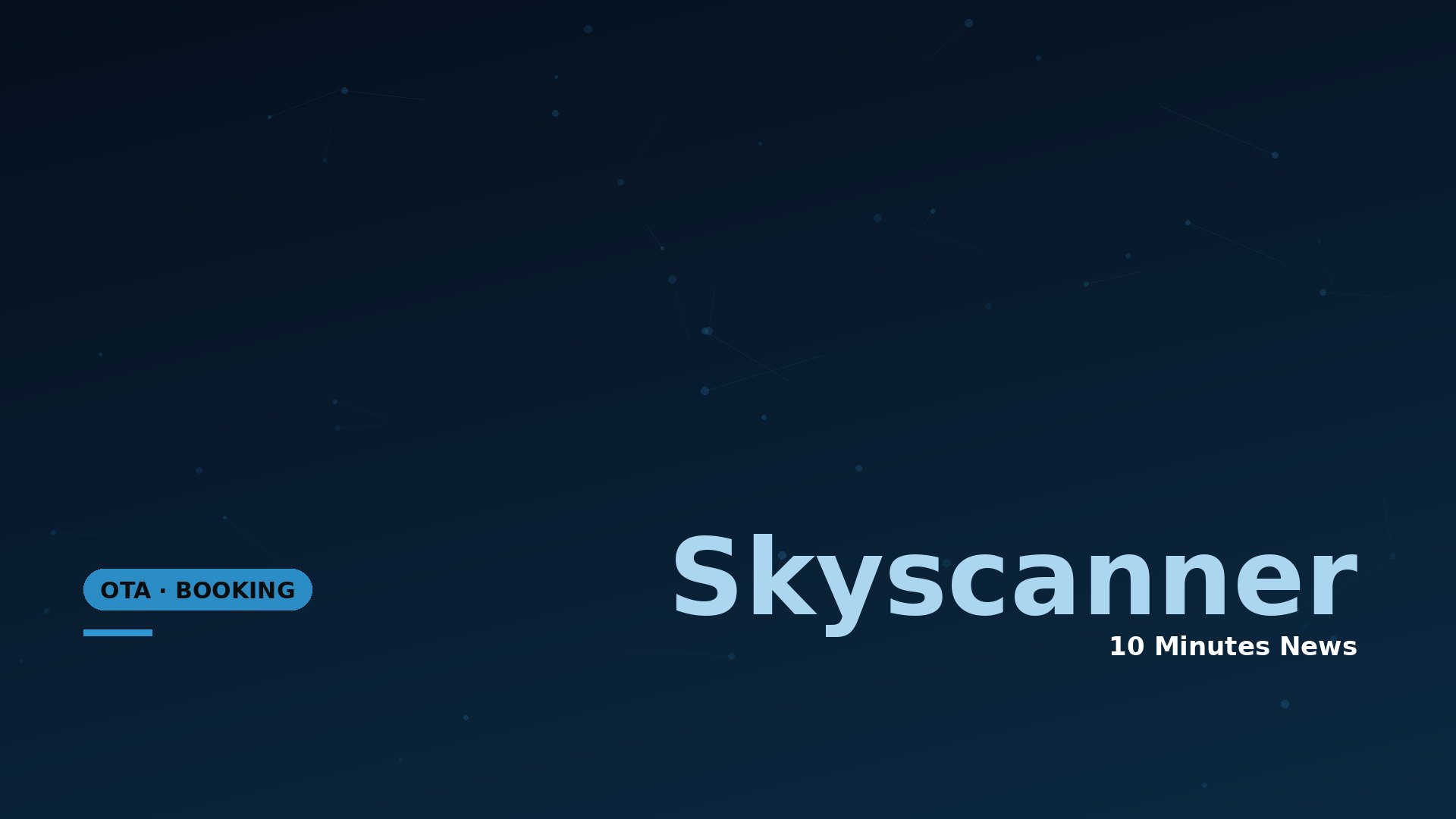 Dark blue gradient banner featuring a subtle connected-dot network pattern and partial Skyscanner branding (OTA • BOOKING badge)