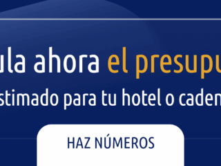 Banner en español invitando a calcular el presupuesto para hoteles o cadenas; incluye botón 'Haz números'.