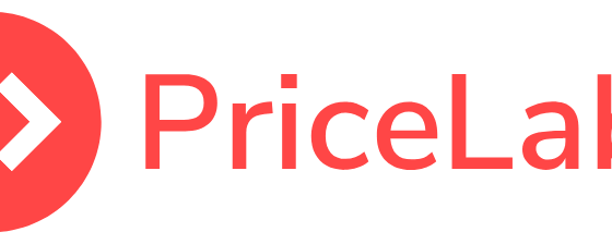PriceLabs branding: red circle with white code brackets beside the 'PriceLabs' wordmark in red.