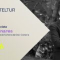 Promotional banner for a video interview with Pablo Linares, Gran Canaria Tourism Director, with Hosteltur branding.