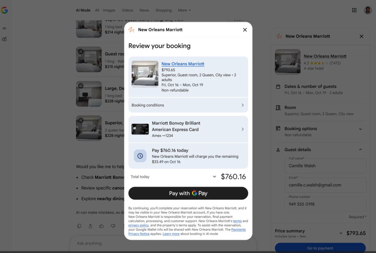 Google lanza en EE.UU. reservas de hotel mediante Modo IA con socios como Booking y Expedia.